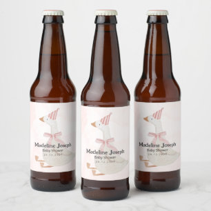 Rótulo Para Garrafa De Cerveja Chá de Bebê Menina Ganso Aquarela Rosa