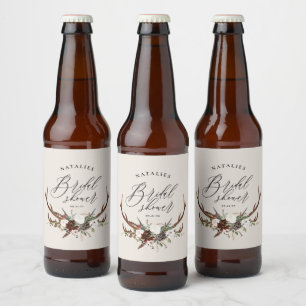 Rótulo Para Garrafa De Cerveja Chá de noiva botânico floral aquarela rústica