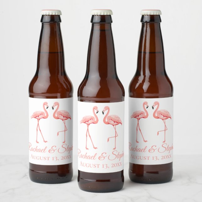 Rótulo Para Garrafa De Cerveja Chá de Noiva Casamento Flamingo Rosa Tropical Prai (Garrafas)