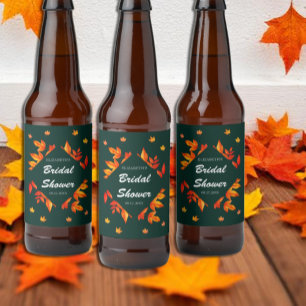 Rótulo Para Garrafa De Cerveja Chá de Noiva de Folhas de Outono Rústico Moderno