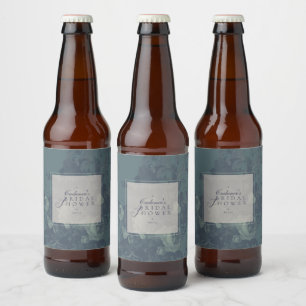 Rótulo Para Garrafa De Cerveja Chá de Noiva Floral Azul Turquesa Rústico Elegante