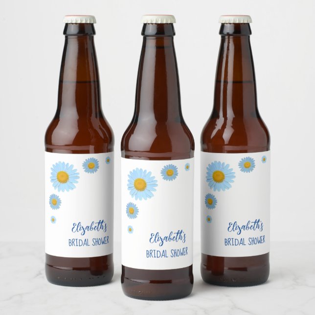 Rótulo Para Garrafa De Cerveja Chá de Noiva Floral de Margaridas Azuis (Garrafas)