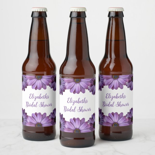 Rótulo Para Garrafa De Cerveja Chá de Noiva Floral Roxo (Garrafas)