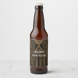 Rótulo Para Garrafa De Cerveja Chapéu de Festa Art Déco Preto e Dourado