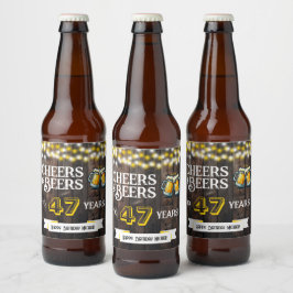 Rótulo Para Garrafa De Cerveja Cheers and Beers to 47 Years Rustic Birthday