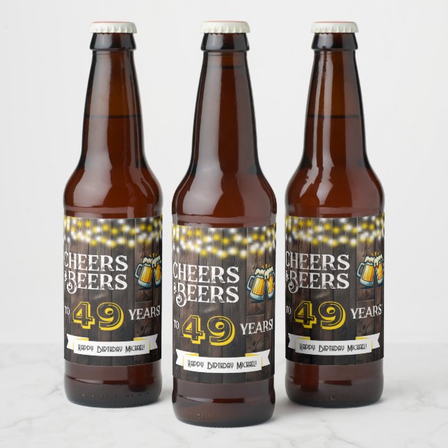Rótulo Para Garrafa De Cerveja Cheers and Beers to 49 Years Rustic Birthday (Garrafas)