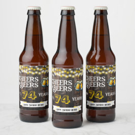 Rótulo Para Garrafa De Cerveja Cheers and Beers to 74 Years Rustic Birthday