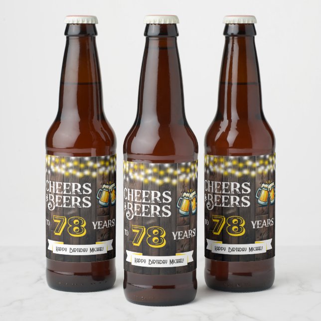 Rótulo Para Garrafa De Cerveja Cheers and Beers to 78 Years Rustic Birthday (Garrafas)
