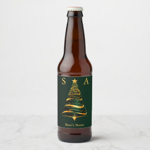 Rótulo Para Garrafa De Cerveja Chic Elegante Árvore de Natal em Ouro Monograma Ca
