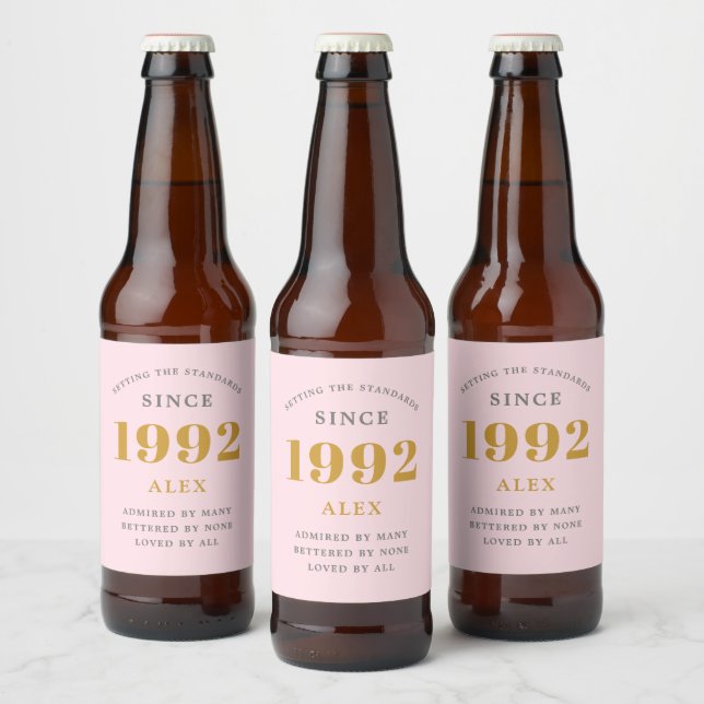 Rótulo Para Garrafa De Cerveja Chic Elegante De Cinza Rosa 1992 (Garrafas)
