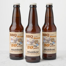 Rótulo Para Garrafa De Cerveja Churrasco de Desenhos e Cervejas Aniversário de 50