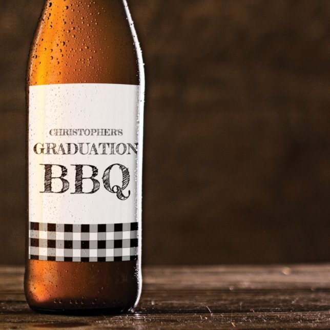 Rótulo Para Garrafa De Cerveja Churrasco de Gingham de Formatura (Criador carregado)