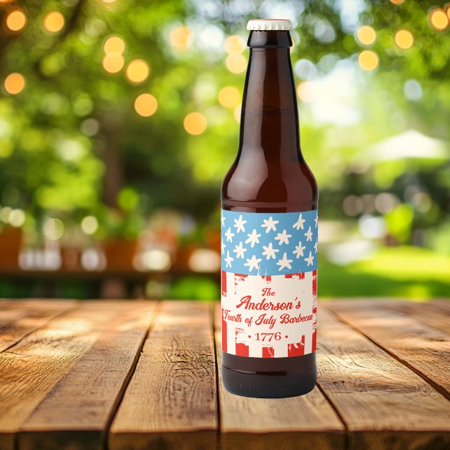 Rótulo Para Garrafa De Cerveja Churrasco de Nome da Família Red White &Blue Star  (Criador carregado)