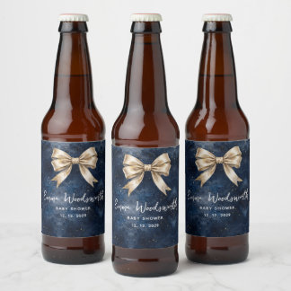 Rótulo Para Garrafa De Cerveja Chuva Azul-Marinho Céu Noturno Arco Dourado Baby S