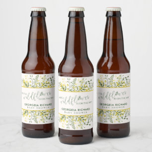 Rótulo Para Garrafa De Cerveja Chuva de Bebê Flor Silvestre em Quadro Rústico Dou