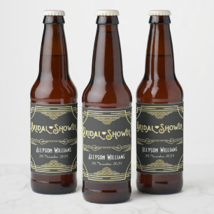 Rótulo Para Garrafa De Cerveja Chuva de Noiva Art Déco Elegante Favor Cinza Doura