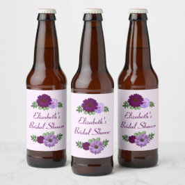 Rótulo Para Garrafa De Cerveja Chuva de Noiva Floral Peônia Roxa