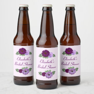 Rótulo Para Garrafa De Cerveja Chuva de Noiva Floral Peônia Roxa