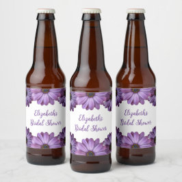 Rótulo Para Garrafa De Cerveja Chuva de Noiva Floral Roxa