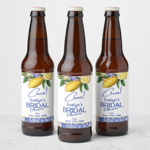 Rótulo Para Garrafa De Cerveja Chuva de Noiva Mosaico Italiano Azul e Limões