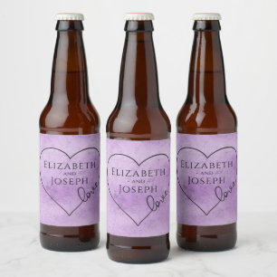Rótulo Para Garrafa De Cerveja Chuva de Noiva Roxo Aquarela Coração Amor Casament