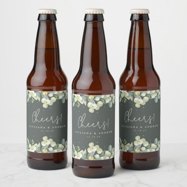 Rótulo Para Garrafa De Cerveja Cinza-Morango Verde+Casamento no inverno Eucalyptu (Garrafas)
