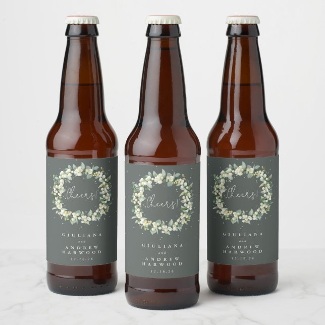 Rótulo Para Garrafa De Cerveja Cinza-Morango Verde+Casamento no inverno Eucalyptu (Garrafas)