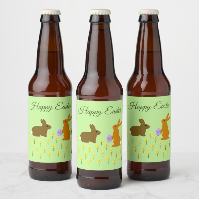 Rótulo Para Garrafa De Cerveja Coelhinhos de Páscoa e Daffodils - Fácil Personali (Garrafas)
