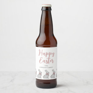 Rótulo Para Garrafa De Cerveja Coelho Rosa Fofo Feliz Páscoa