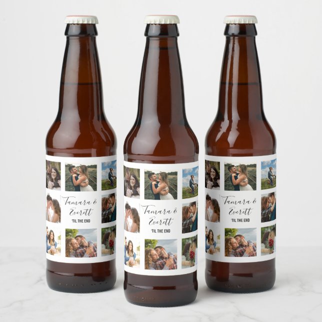 Rótulo Para Garrafa De Cerveja Colagem de fotos de casamento preto e branco (Garrafas)