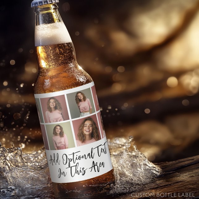 Rótulo Para Garrafa De Cerveja Colagem de Grade de 8 Fotos Minimalista Moderna -  (Custom Beer Bottle Label - Photo Label)