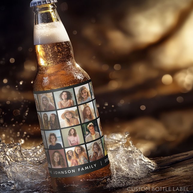 Rótulo Para Garrafa De Cerveja Colagem de Modelo de Foto 20 com Texto Personaliza (Custom Photo Collage on a Food and Beverage Label)