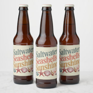 Rótulo Para Garrafa De Cerveja Conchas Marinhas Sol Verão Praia Férias