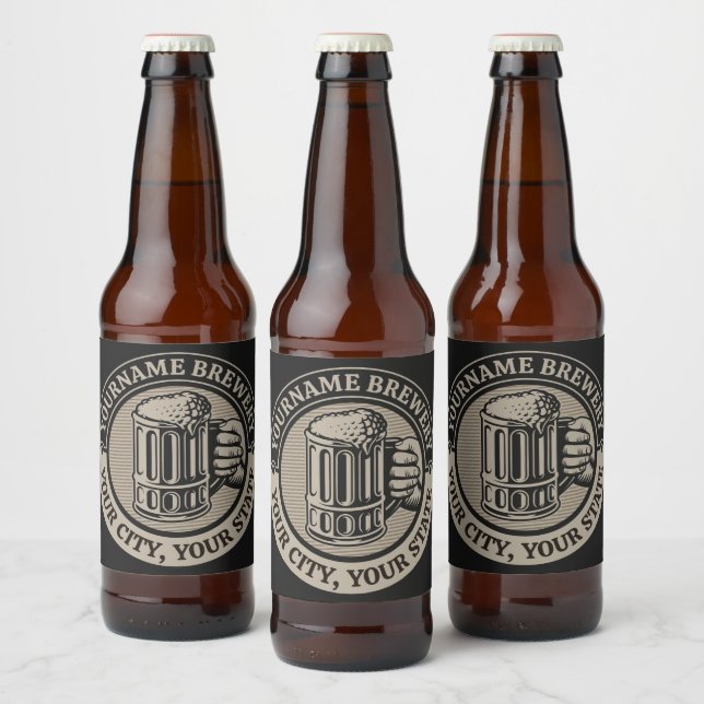 Rótulo Para Garrafa De Cerveja Copo Grande Personalizado Cervejaria Nome (Garrafas)