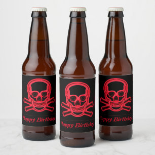 Rótulo Para Garrafa De Cerveja Cores vermelhas e pretas do crânio, personalizaç