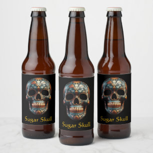 Rótulo Para Garrafa De Cerveja Crânio do Dia dos Mortos em Turquesa Personalizado
