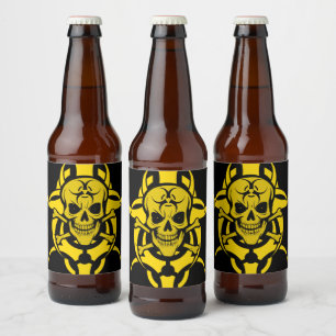 Rótulo Para Garrafa De Cerveja Crânio tóxico de risco biológico