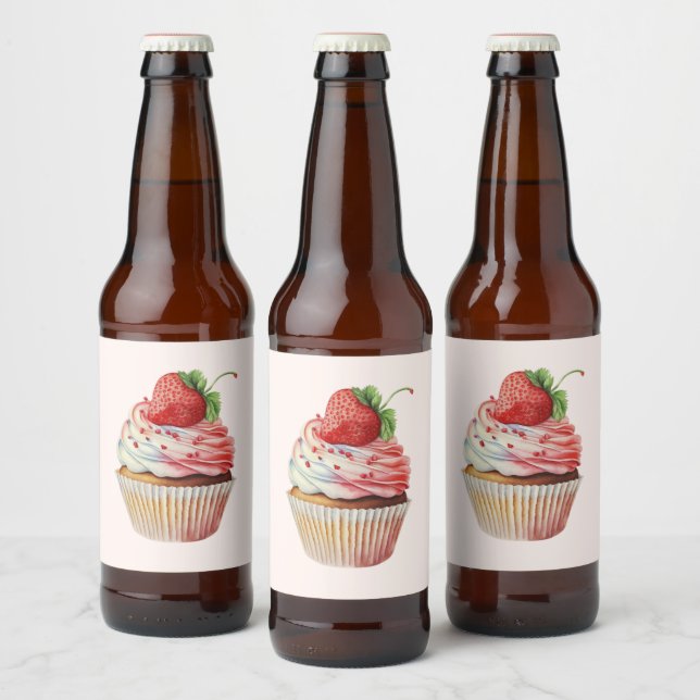Rótulo Para Garrafa De Cerveja Cupcake de morango deserto doce (Garrafas)