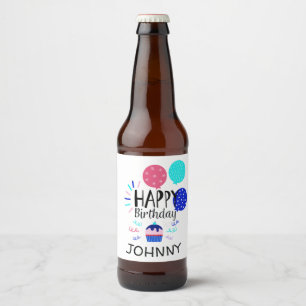Rótulo Para Garrafa De Cerveja Cupcake & texto do feliz aniversario dos balões -