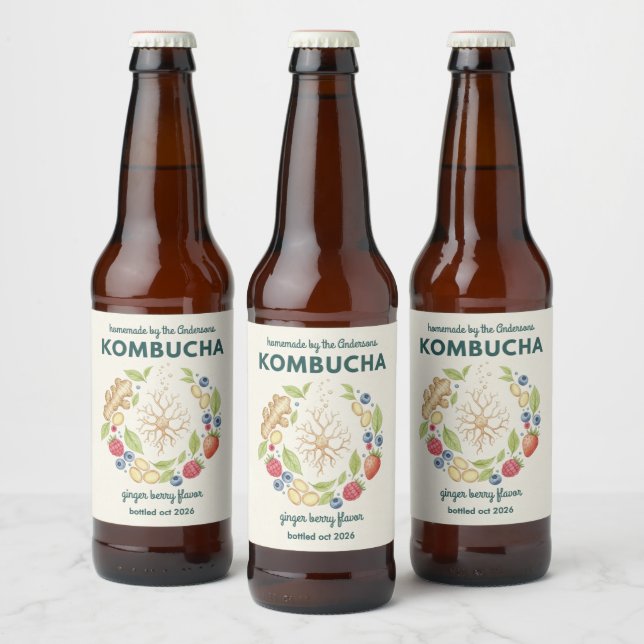 Rótulo Para Garrafa De Cerveja Custom Kombucha Botanical Bottle Label  (Garrafas)