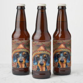 Rótulo Para Garrafa De Cerveja Dachshund Cinco de Mayo