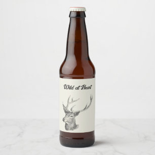 Rótulo Para Garrafa De Cerveja Deer Buck Head com Antlers Black and White Art