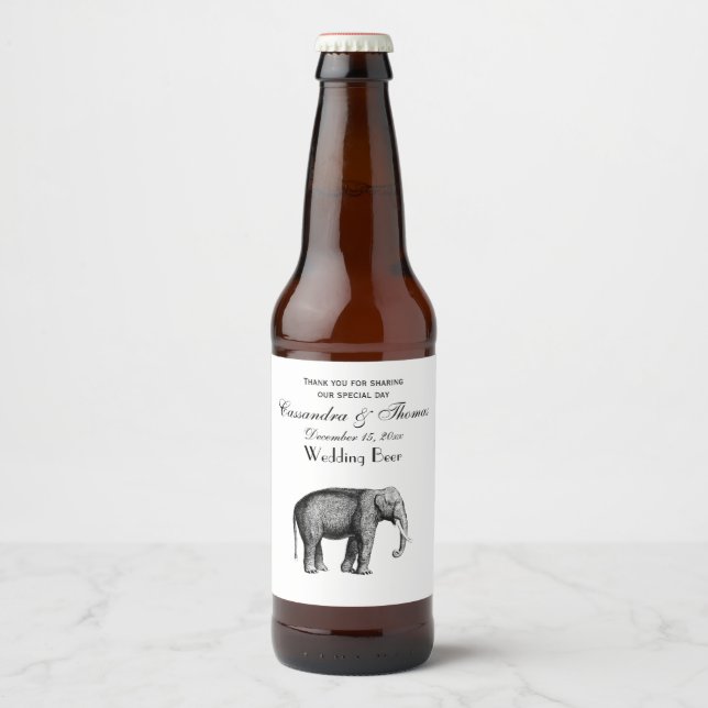 Rótulo Para Garrafa De Cerveja Desenho de elefante de vinheta (Frente)