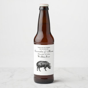 Rótulo Para Garrafa De Cerveja Desenho em Preto e Branco de Javali Antigo