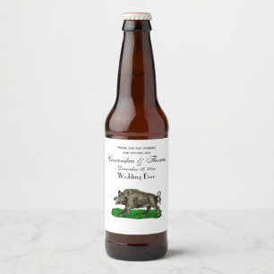 Rótulo Para Garrafa De Cerveja Desenho em Preto e Branco de Javali Antigo #3C