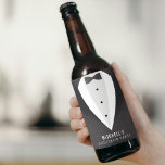 Rótulo Para Garrafa De Cerveja Despedida de solteiro Festa Negra<br><div class="desc">Roupa preta e minietiquetas de garrafas de solteiro de boliche. Personalize-o com o nome do noivo.</div>