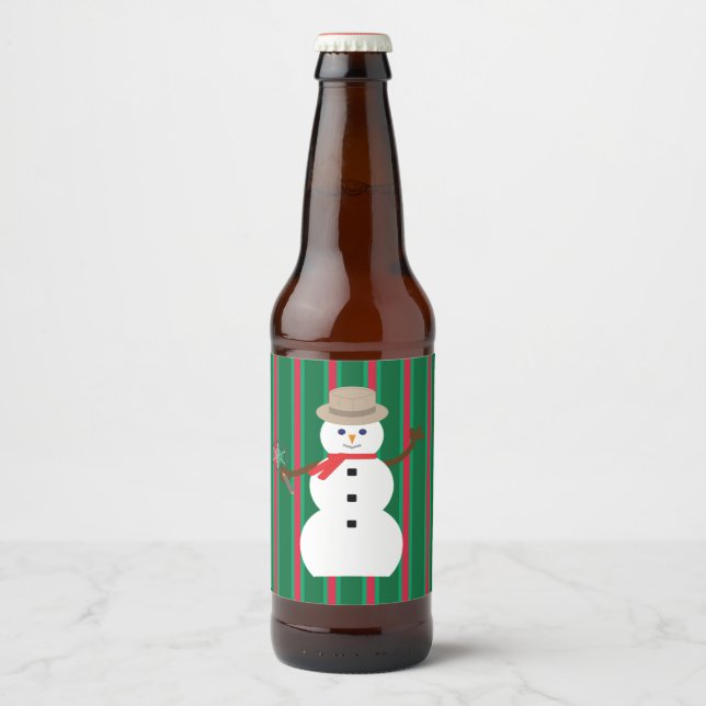 Rótulo Para Garrafa De Cerveja Detetive Snowman de Natal divertido e Rico (Frente)