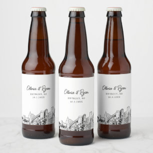 Rótulo Para Garrafa De Cerveja Detroit Skyline Personalizado 