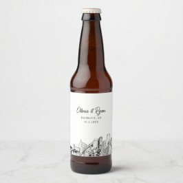 Rótulo Para Garrafa De Cerveja Detroit Skyline Personalizado