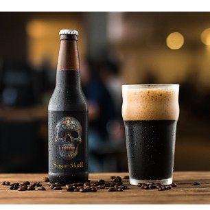 Rótulo Para Garrafa De Cerveja Dia 3D do crânio morto, personalizado